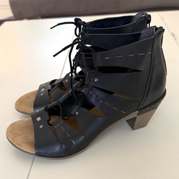 REIKER Gladiator Black Leather Sandal Lace Up Heels 9 - Picture 6 of 6